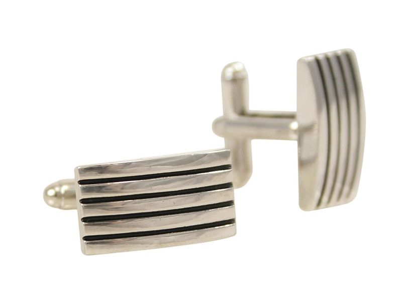 Srebrne Spinki do Mankietów z Czarnymi Paskami -Chattier- Męskie, Eleganckie