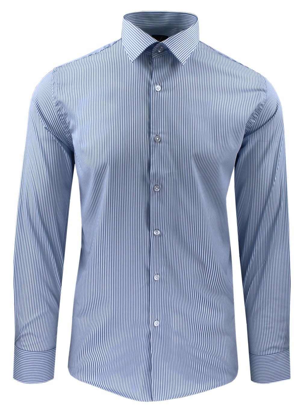 Koszula Wizytowa Męska - Prosty Krój - Victorio - Drobny Prążek, Niebieska