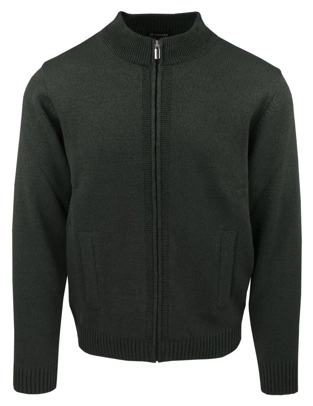 Rozpinany Sweter na Zamek - Lasota - Oliwkowy, z Kieszeniami