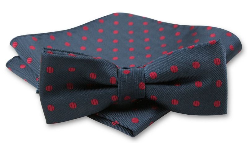 Elegancka Mucha Męska - Alties - Granat w Czerwone Grochy