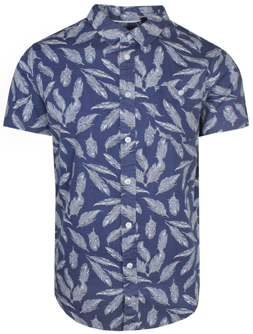 Koszula Bawełniana - Brave Soul - Niebieska, w Pióra