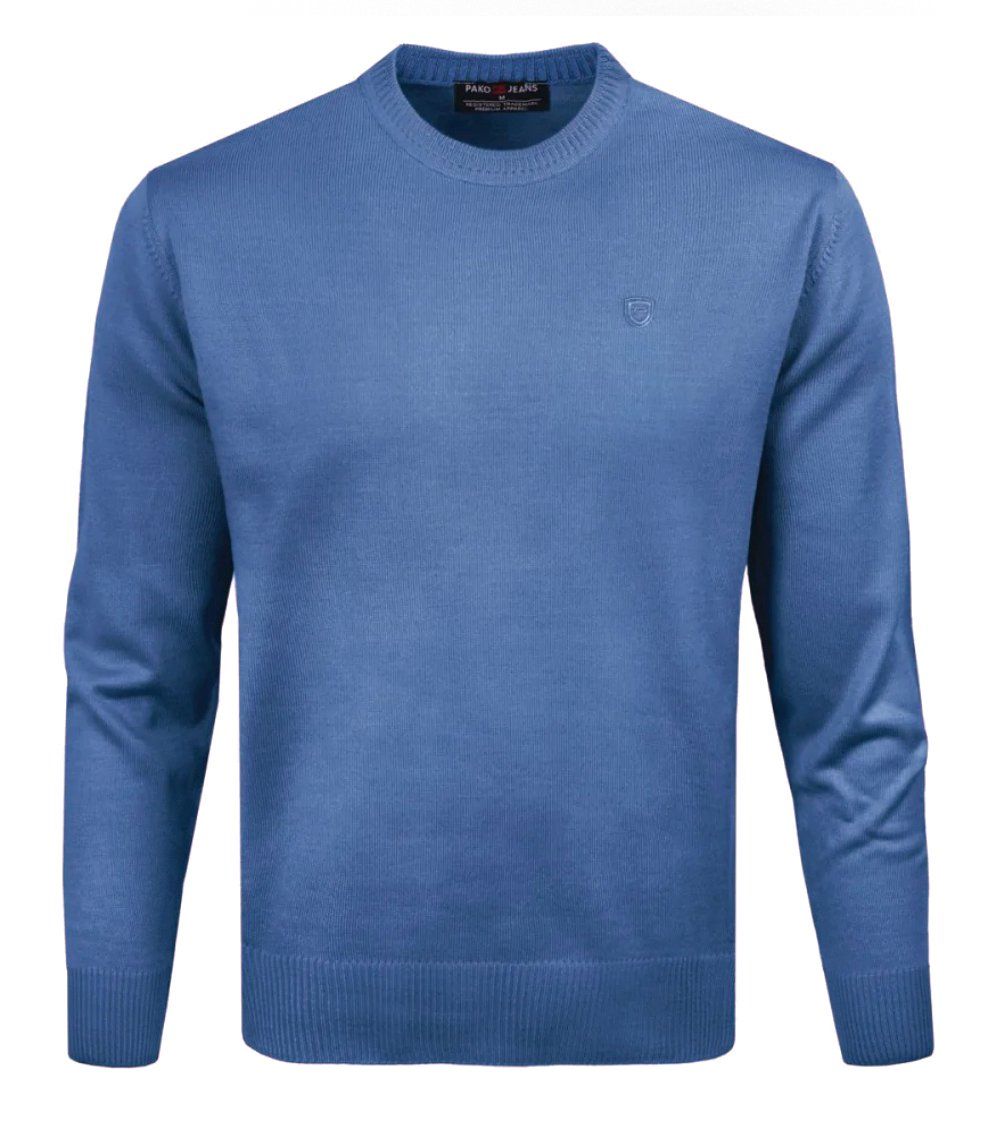 Wełniany Sweter, Okrągły Dekolt (U-Neck) - Pako Jeans - Niebieski