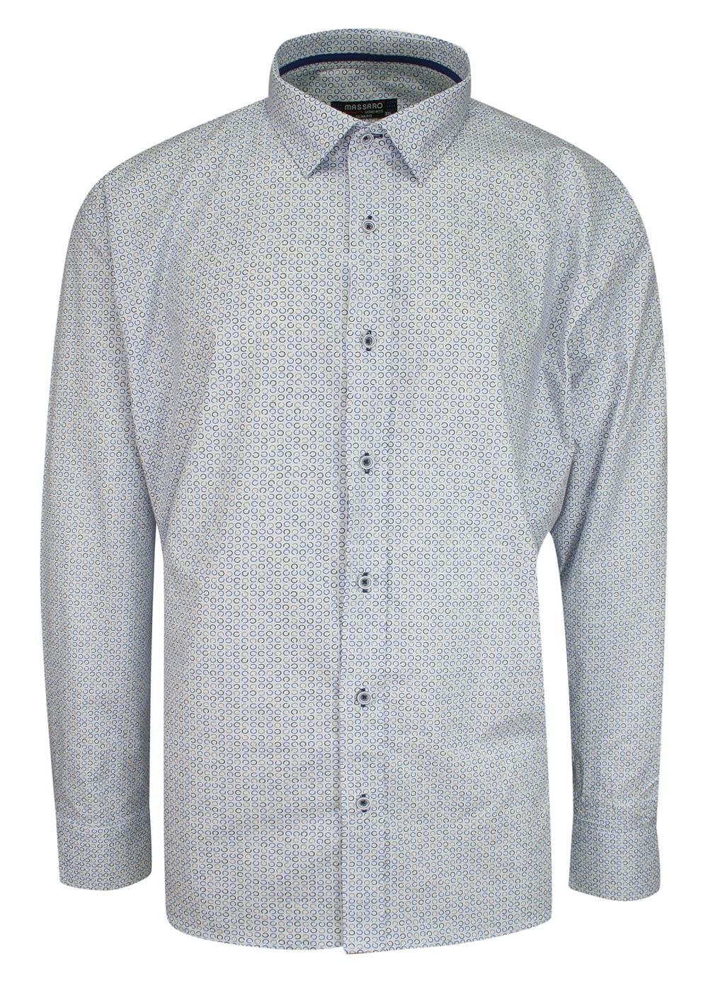 Koszula Wizytowa, Biała w Koła, Wzór Geometryczny, Slimowana, z Długim Rękawem, Bawełniana -MASSARO