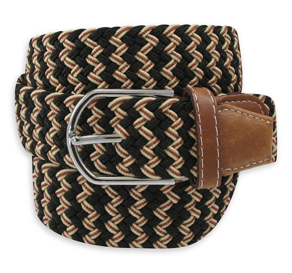 Pasek Elastyczny, Pleciony, Beżowo-Czarny, do Spodni, Casualowy, Parciany -ALTIES