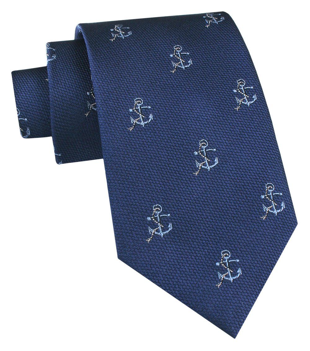 Jedwabny Krawat Męski - His Story - Granatowy w Kotwice