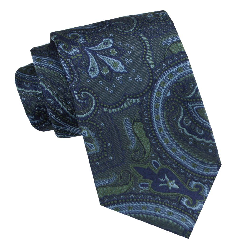Klasyczny, Męski Krawat - Szeroki - Chattier - Odcienie Granatu, Wzór Orientalny