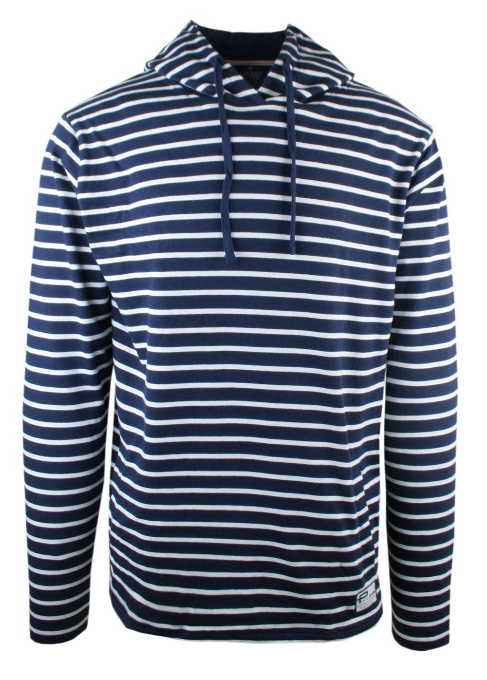 Lekka i Cienka Bluza z Kapturem (Kangurka) - Pako Jeans - Granatowa w Prążek