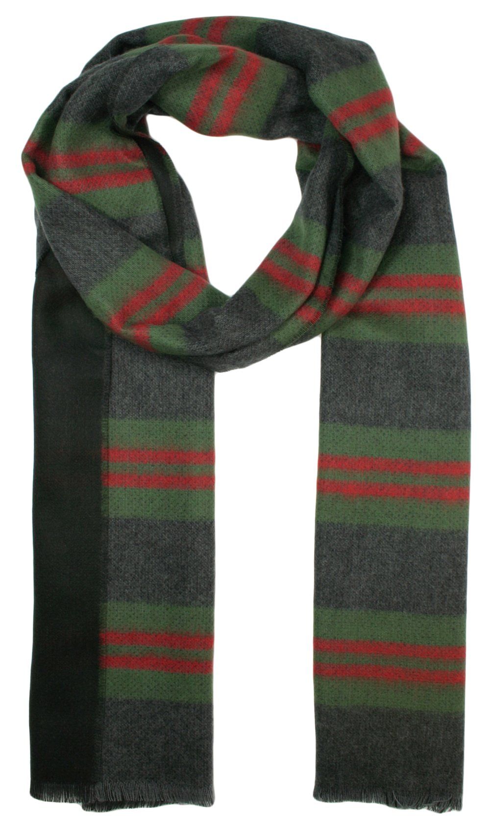 Szalik Miękki, Zielono-Szary w Czerwone Paski, Firmy V.Fraas -Cashmink- Elegancki, Męski