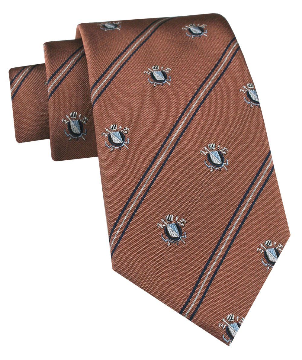 Jedwabny Krawat Męski - His Story - Karmelowy, Wzór Klubowy
