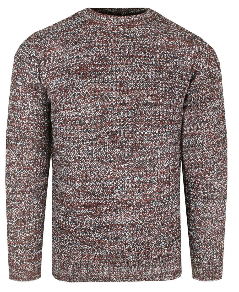 Męski Sweter Dziergany (Knit) - Brave Soul - Bordo, Brąz Melanż