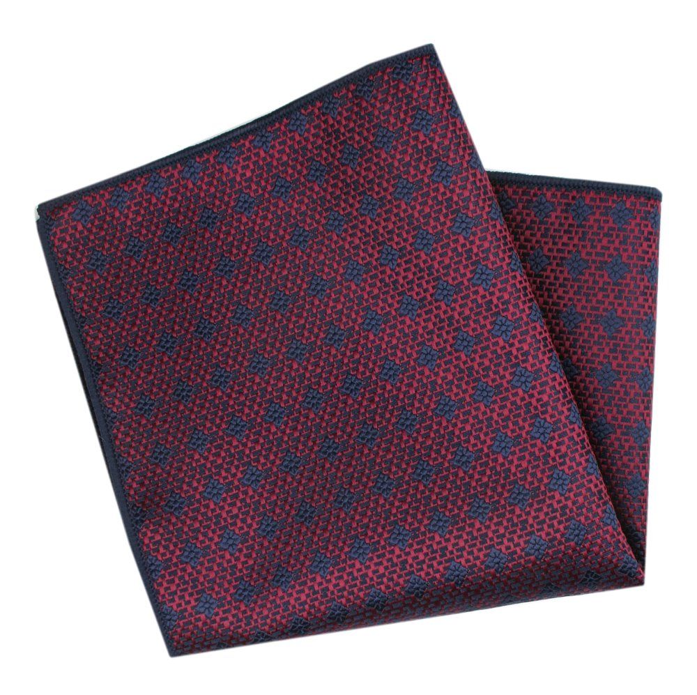 Męska, Elegancka Poszetka - Alties - Granatowe, Drobne Kwiatki na Czerwonym Tle