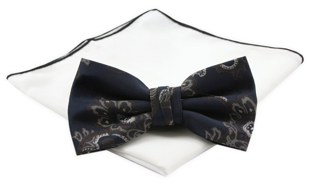 Mucha Męska z Białą Poszetką - Chattier - Granat w Kwiaty