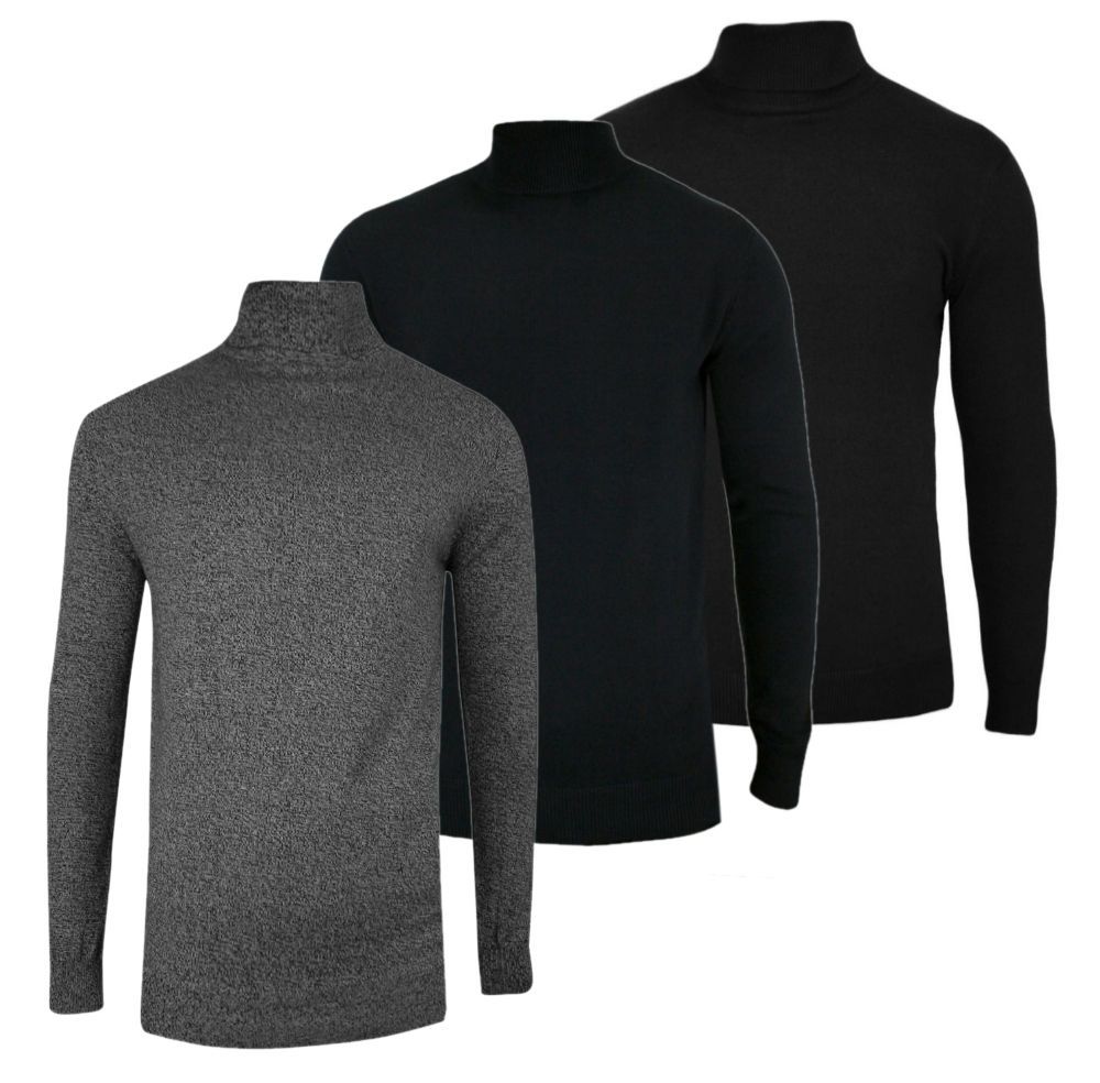 Zestaw Trzech Męskich Golfów - Brave Soul - Czarny, Granatowy i Popielaty Melanż