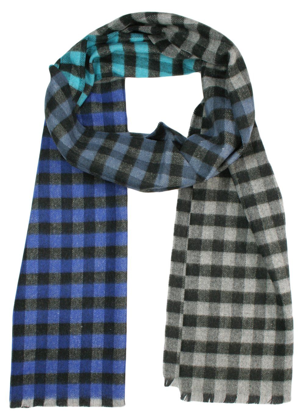 Szalik Miękki, Niebiesko-Szary w Kratkę, Firmy V.Fraas -Cashmink- Elegancki, Męski