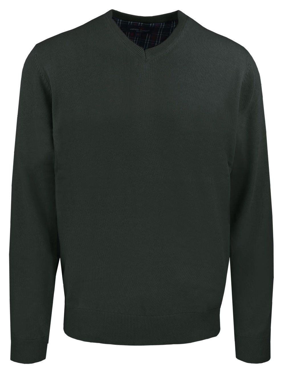 Męski, Bawełniany Sweter w Serek (V-neck) - Adriano Guinari - Ciemna Zieleń