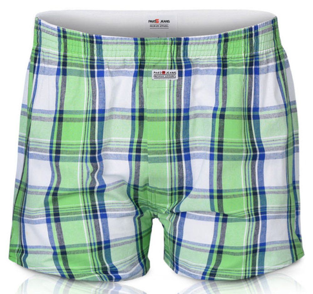Luźne Męskie Bokserki, Bawełniane - Pako Jeans - Zielone w Kratę