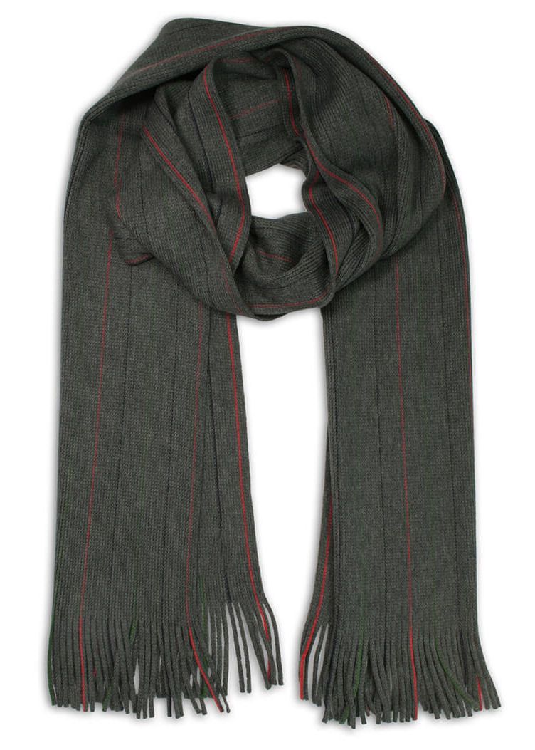 Szalik Dziergany Popielato-Czerwony z Frędzlami w Paski -V.FRAAS- Jesienno-Zimowy, Ciepły, Męski