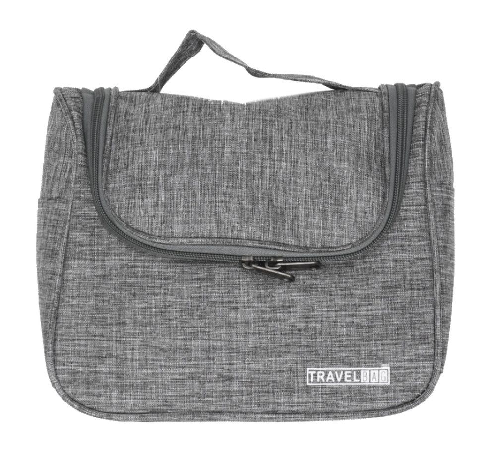 Kosmetyczka Podróżna Męska, Duża Szara -Pako Jeans- Zapinana na Zamek, Możliwość Powieszenia