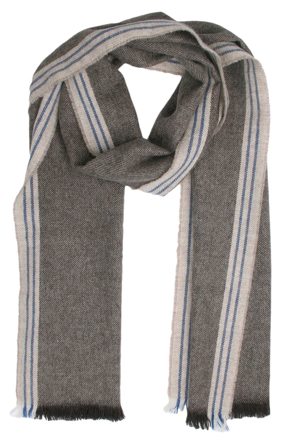 Szalik Wełniany, Beżowo-Brązowy w Paski, Ciepły, Jesienno-Zimowy, Męski -V. FRAAS