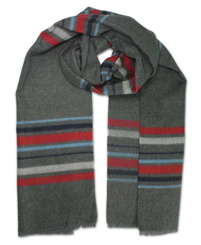Szalik Szaro-Czerwony w Paski, Miękki, Firmy V.Fraas -Cashmink- Elegancki, Męski
