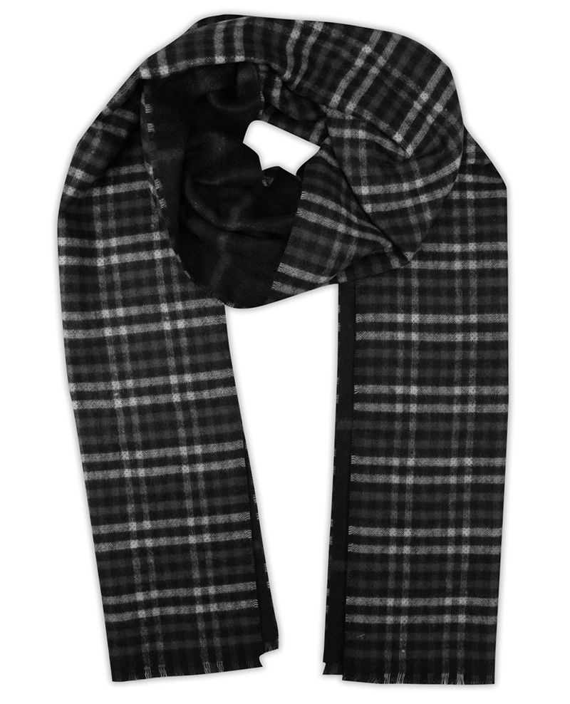 Szalik Popielato-Czarny Miękki, w Kratkę, Firmy V.Fraas -Cashmink- Elegancki, Męski