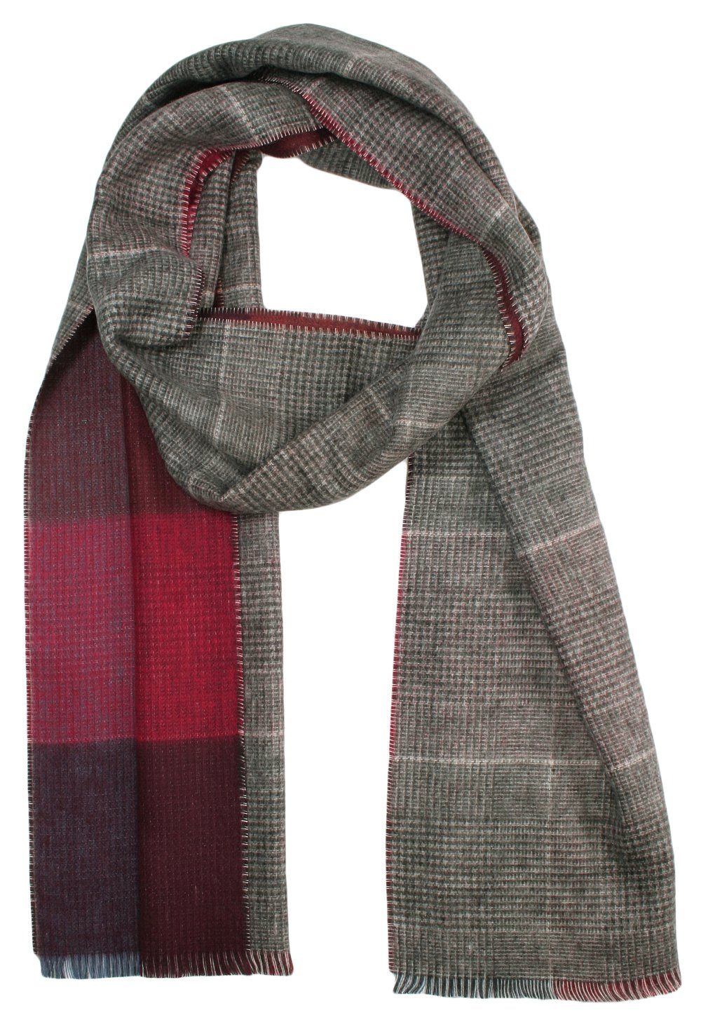 Szalik Miękki, Czerwono-Szary Dwustronny w Kratkę, Firmy V.Fraas -Cashmink- Elegancki, Męski