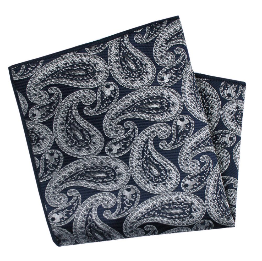 Męska, Elegancka Poszetka - Alties - Granat, Duże Popielate Paisley