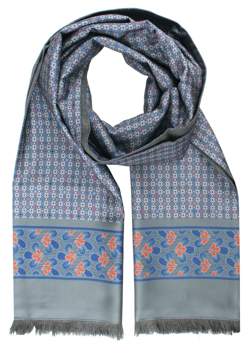 Elegancki Szalik Wełniano-Jedwabny - His Story - Wielokolorowy, Drobny Wzór