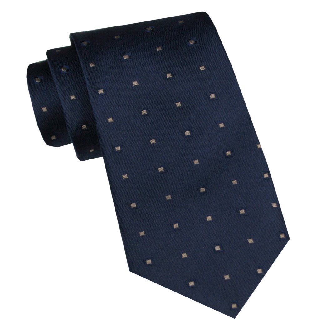 Elegancki i Modny Krawat Jedwabny - Alties - Klasyczny Granat w Groszki