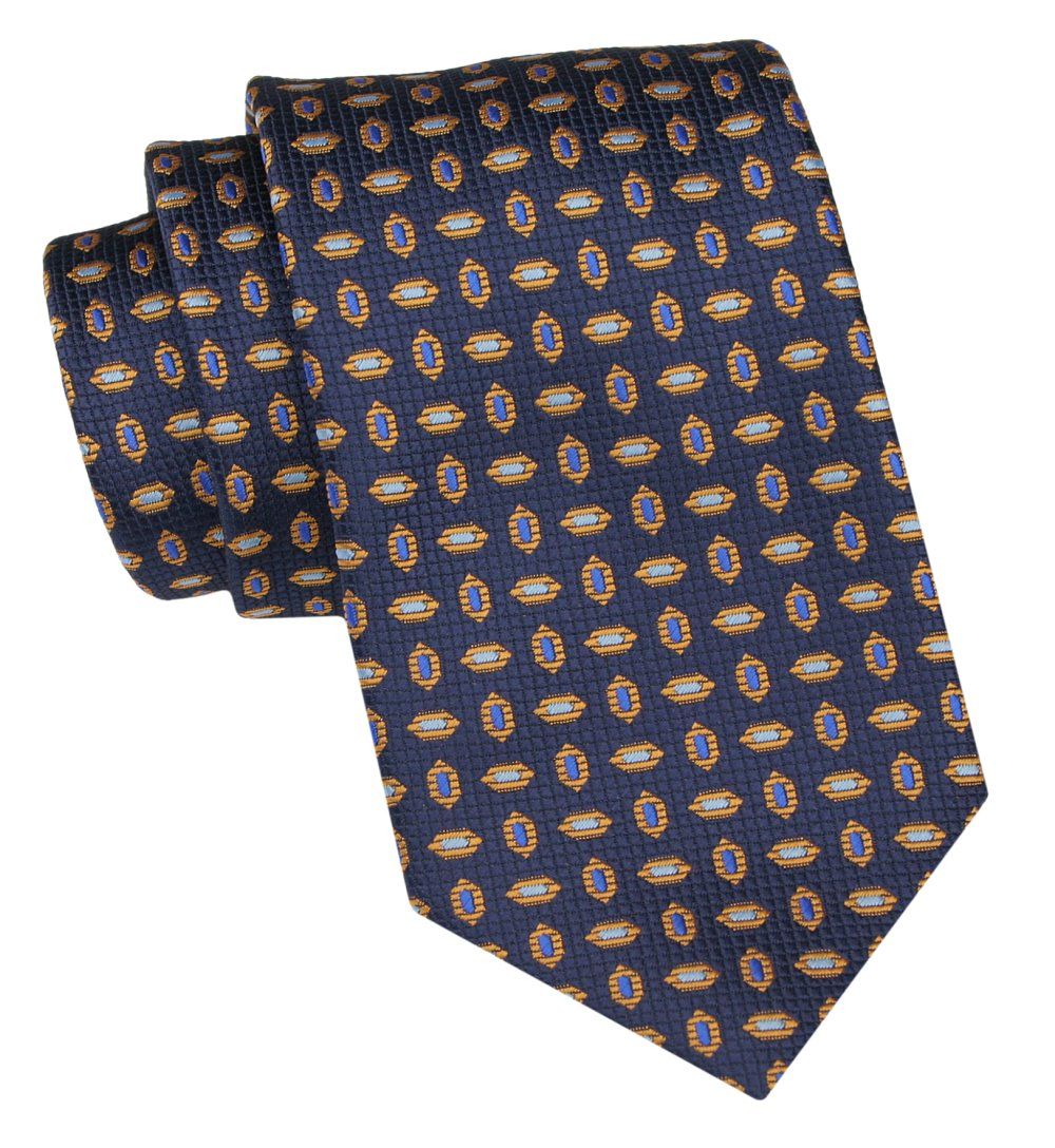 Klasyczny Krawat Męski - ALTIES - Granat, Złote Groszki
