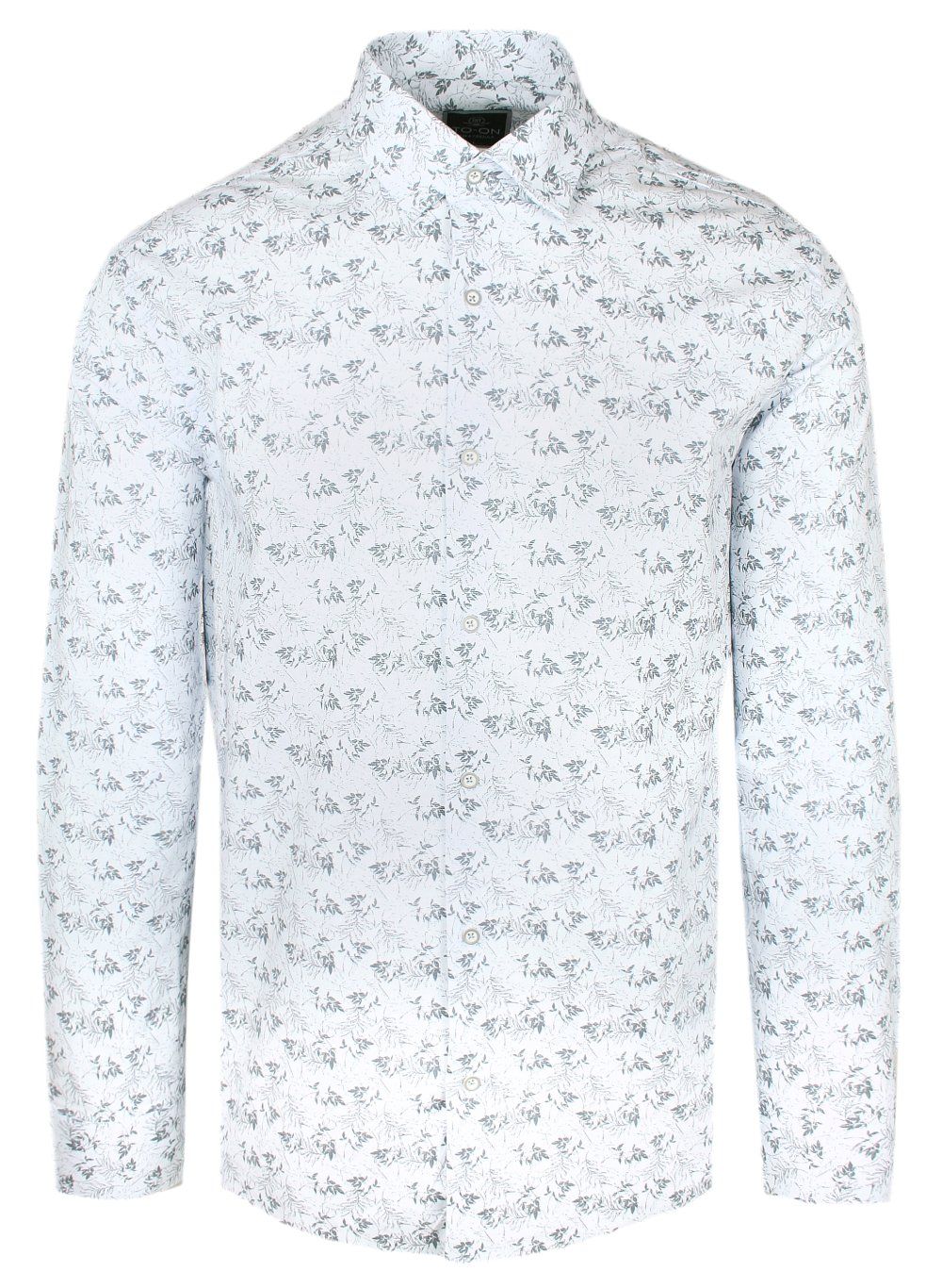 Koszula Męska, Elegancka - TO ON - Biała w Popielate Liście Paproci