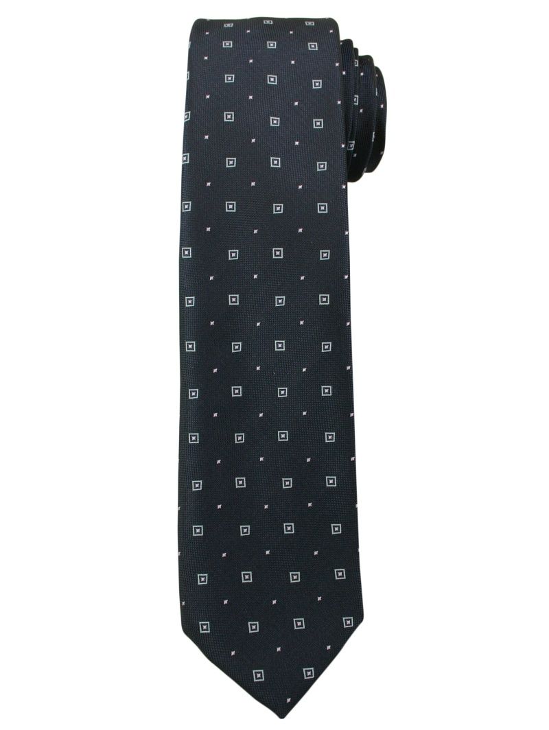 Granatowy Męski Elegancki Krawat -Angelo di Monti- 6 cm, w Kwadraciki, Wzór Geometryczny