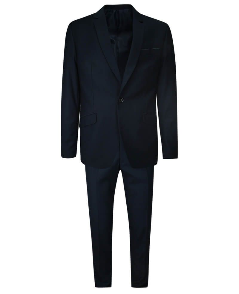 Garnitur Ślubny, Elegancki, Slimowany, Granatowy Zapinany na Jeden Guzik, Spodnie w Kant -CASINO