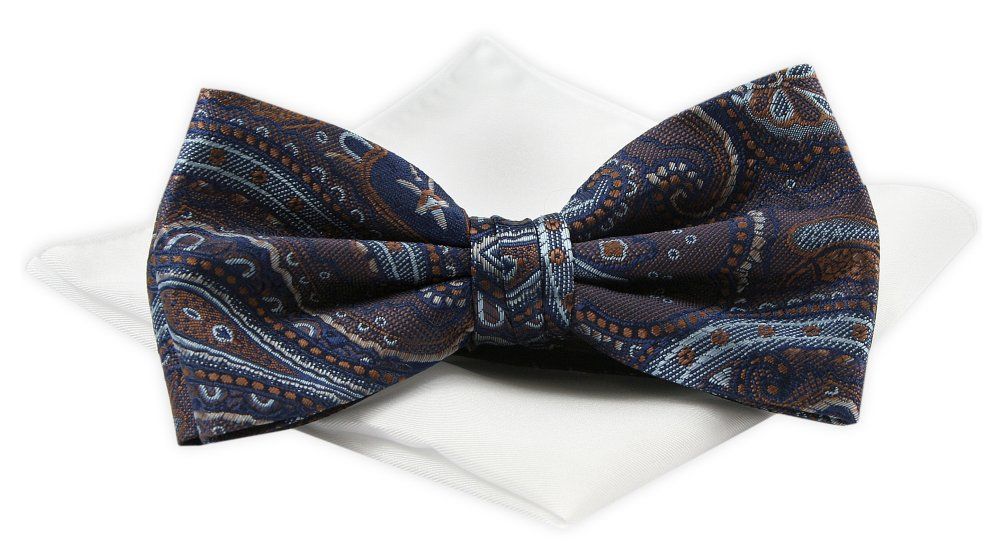 Mucha Męska z Białą Poszetką - Chattier - Brązowa z Dużym Wzorem