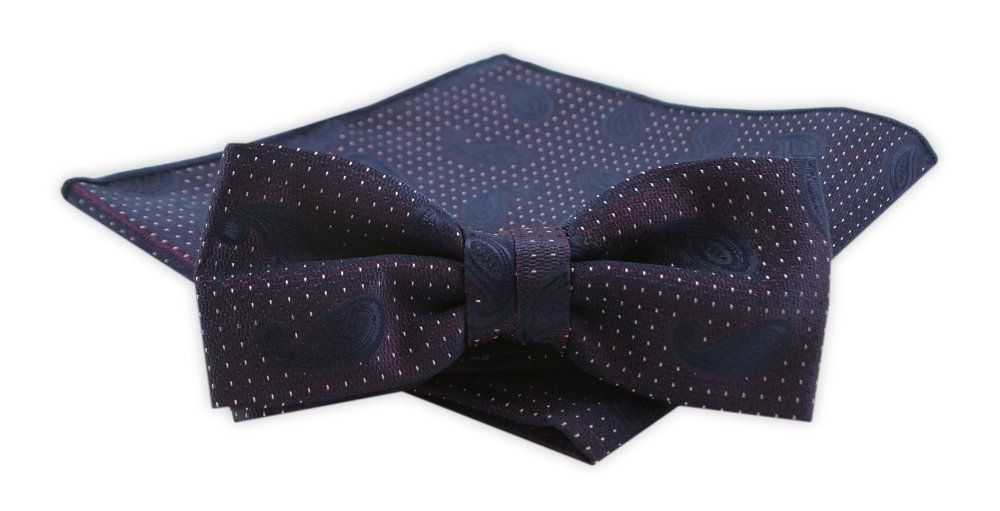 Zestaw: Mucha z Poszetką - Alties - Ciemne Bordo, Groszek i Paisley