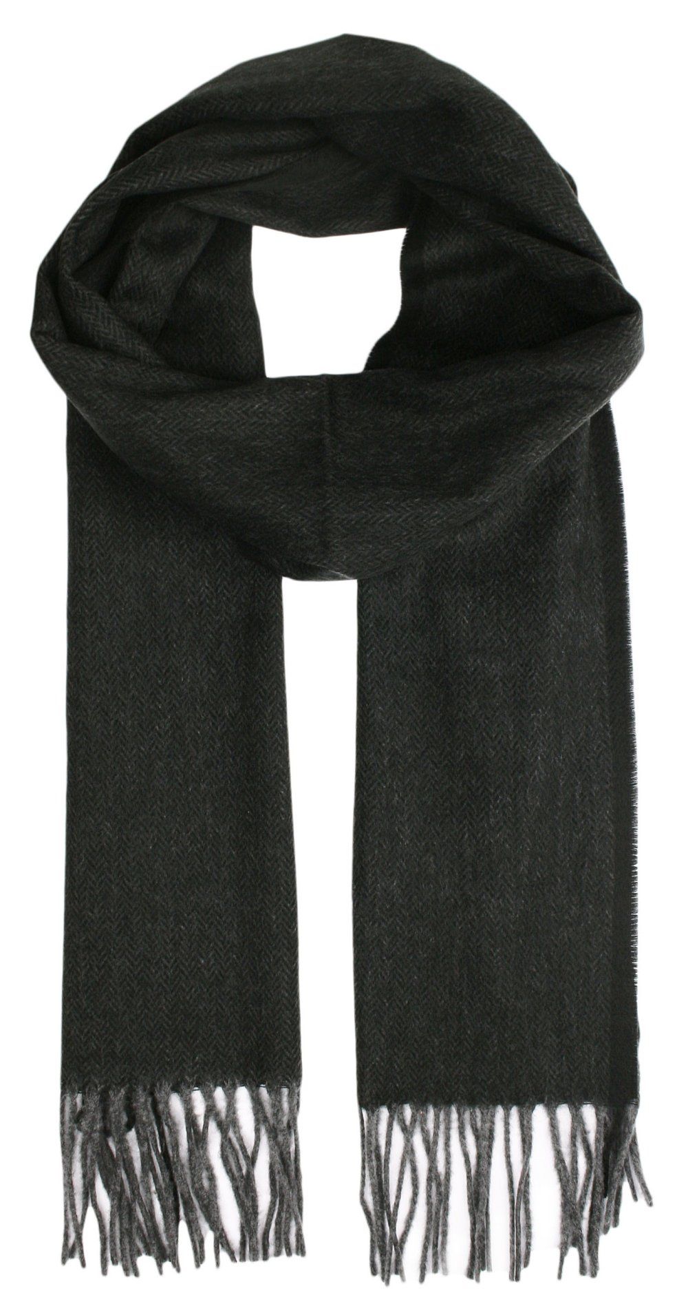 Szalik Czarny w Jodełkę, Miękki, Delikatny, z Frędzlami, Cashmink -V.Fraas