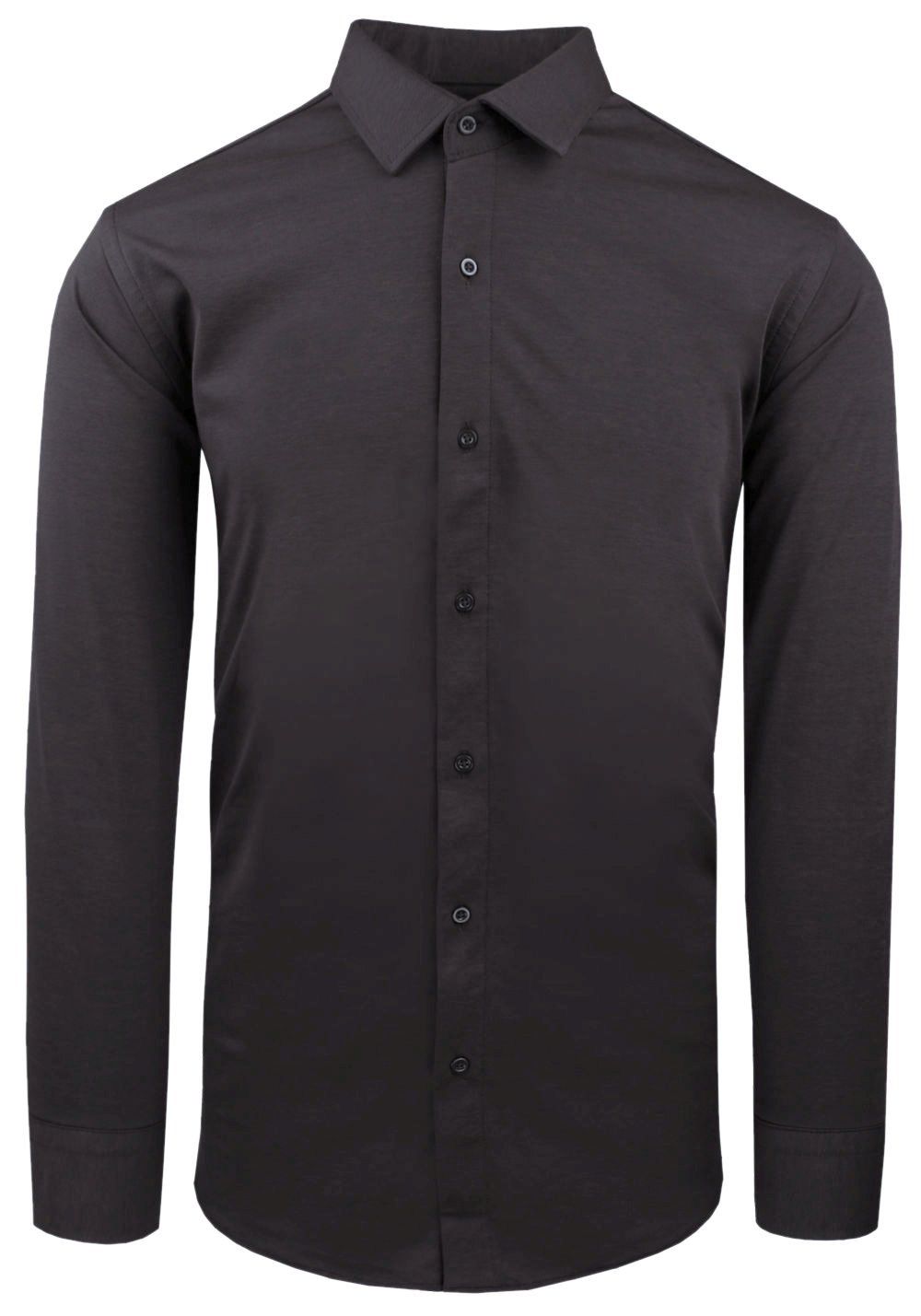 Elegancka Koszula z Dzianinowej Tkaniny - Prosty Krój - Grafit