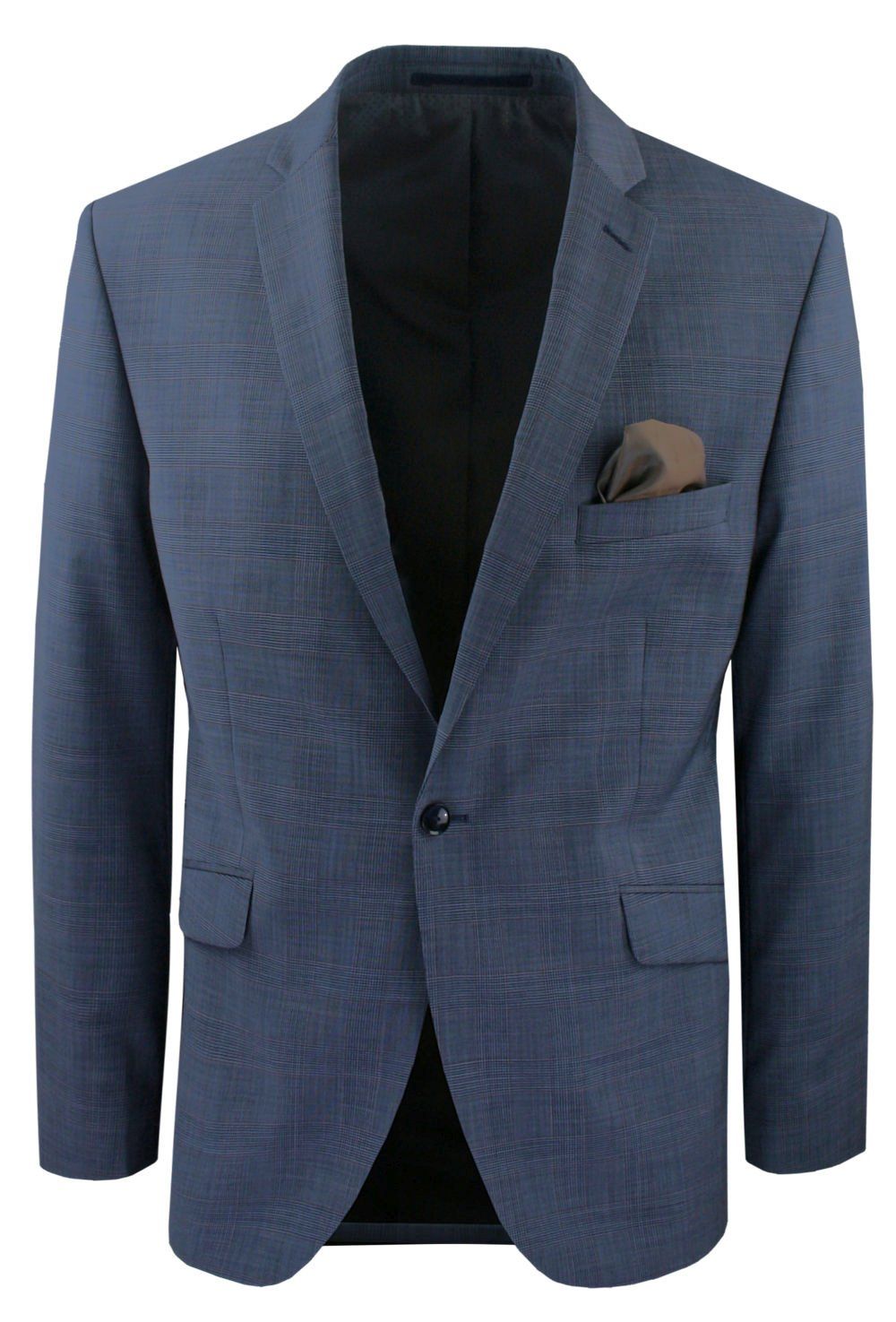 Męska Marynarka Wełniana - MEN'SFIELD - Kolor Niebieski Stalowy, Krata