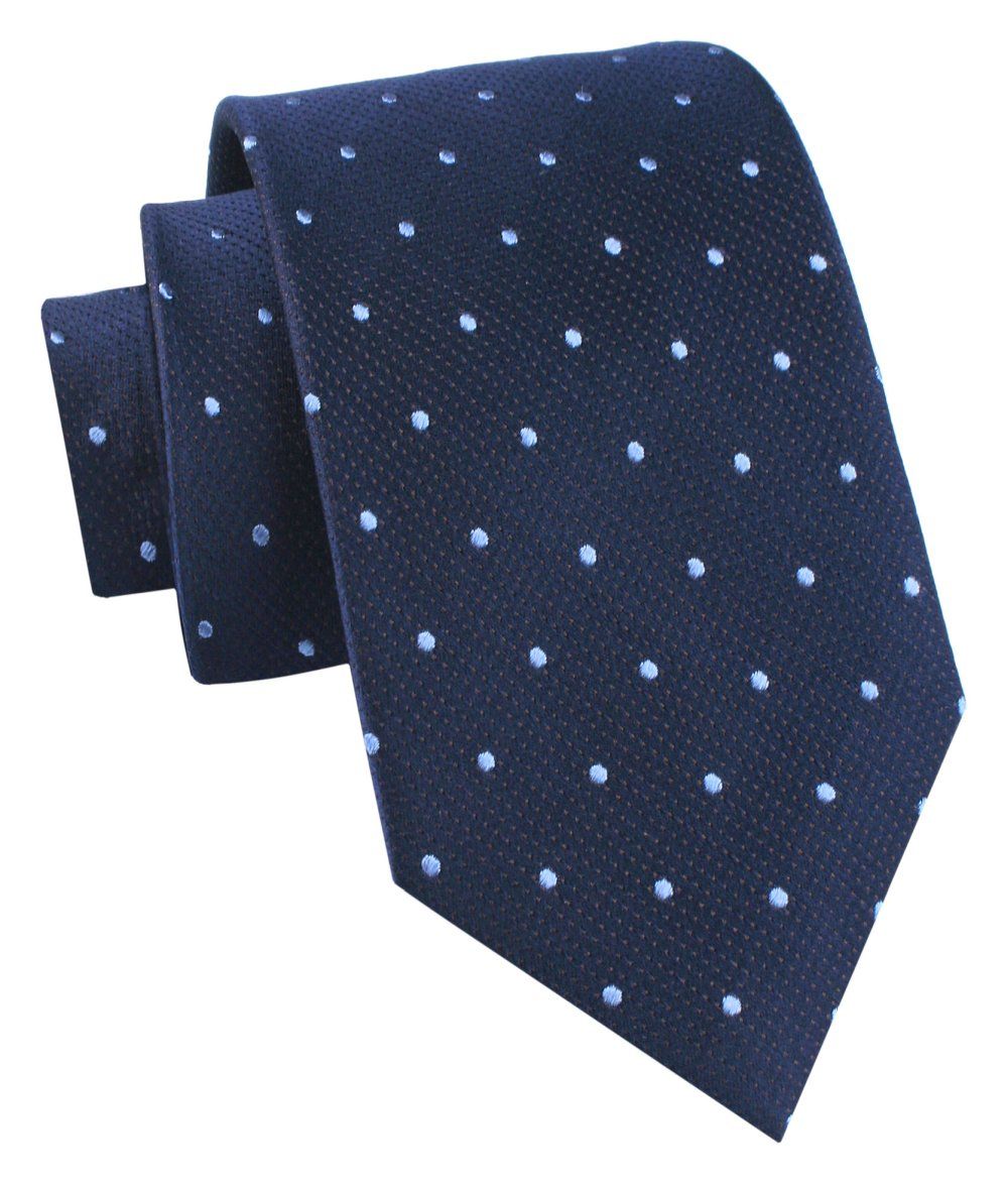 Jedwabny Krawat Męski - His Story - Granat w Drobny Groszek