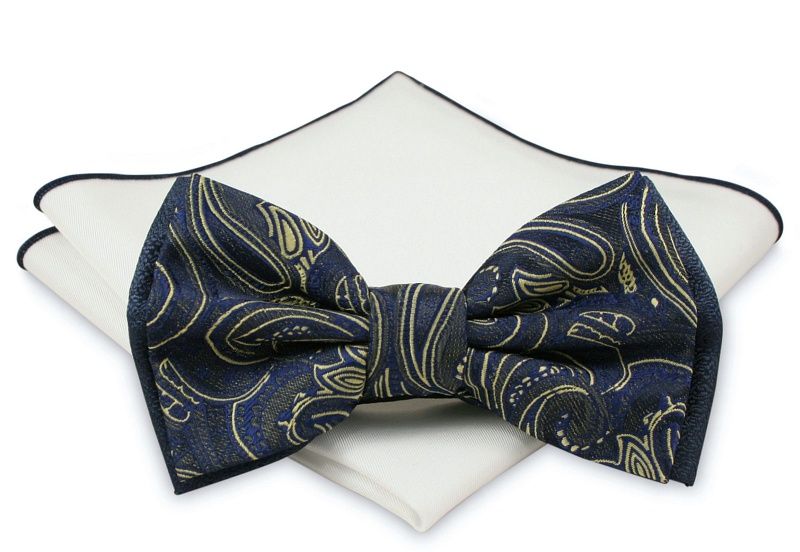 Mucha z poszetką - Chattier, Męska - Granatowa w Orientalne Wzory