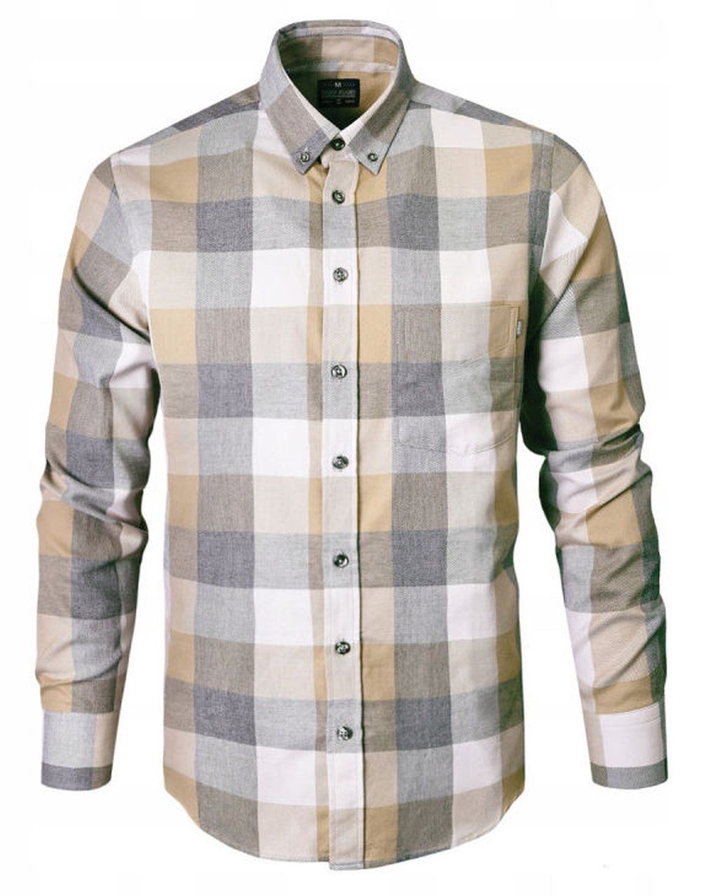 Koszula Weekendowa o Prostym Kroju - Pako Jeans - Krata w Odcienie Beżu