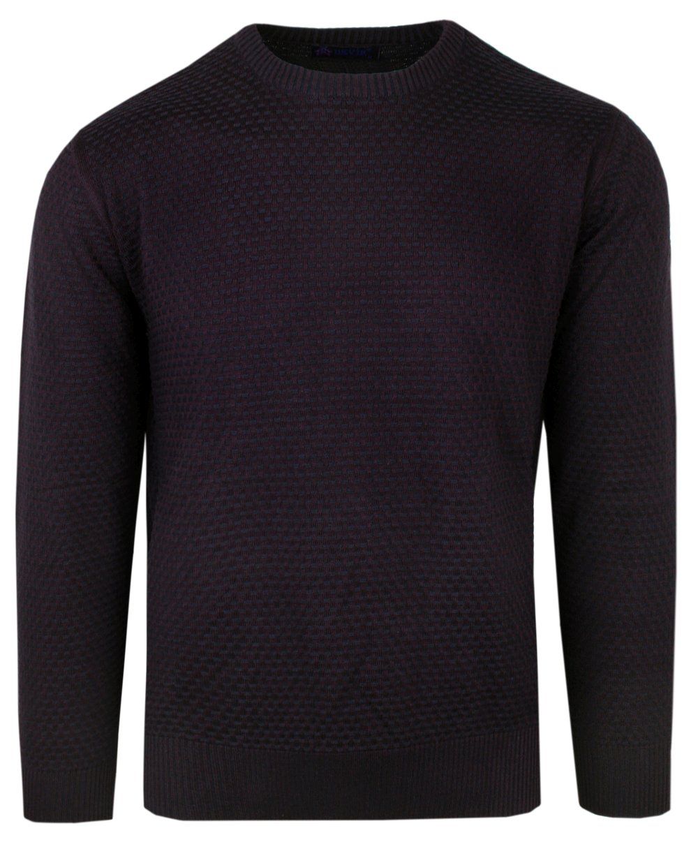 Sweter Bawełniany z Okrągłym Dekoltem (U-neck), Męski -DEVIR- Ciemne Bordo