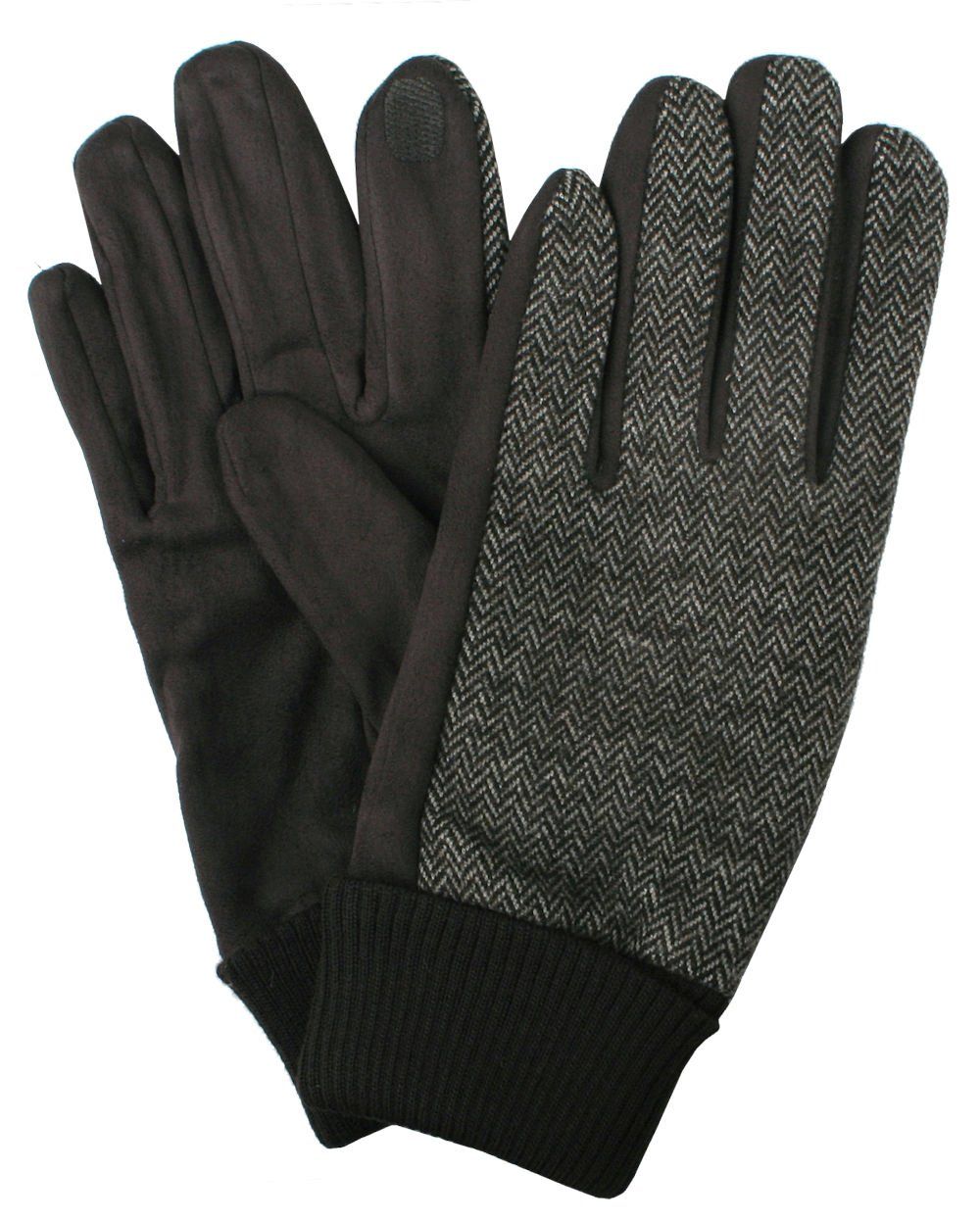 Delikatne i Wygodne Rękawiczki z Wełną - Męskie - Brąz, Jodełka