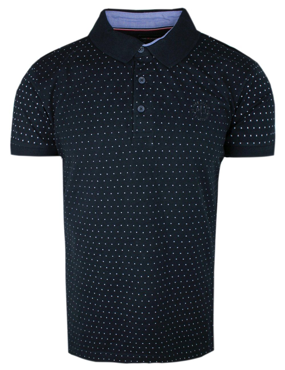 Koszulka Polo, Męska - Pako Jeans - Granatowa w Drobny Groszek