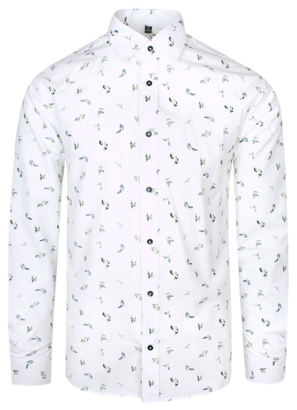 Koszula Wizytowa, Długi Rękaw, Wzór w Liście, Taliowana, SLIM -Victorio