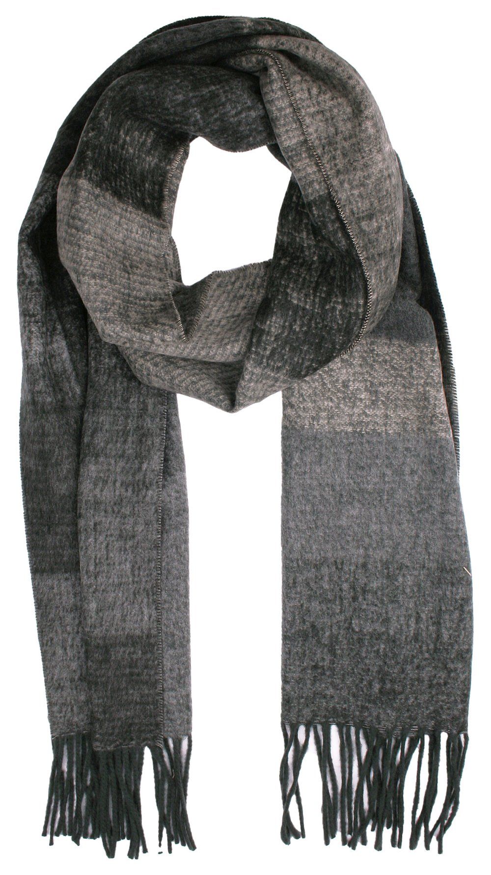 Szalik z Frędzlami, Szary, Wzór Geometryczny Miękki, Firmy V.Fraas -Cashmink