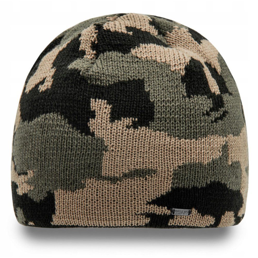 Ciepła, Dwuwarstwowa Czapka Beanie - Pako Jeans - Zielone Moro