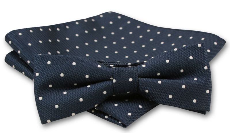 Elegancka Mucha Męska - Alties - Granat w Biały Groszek