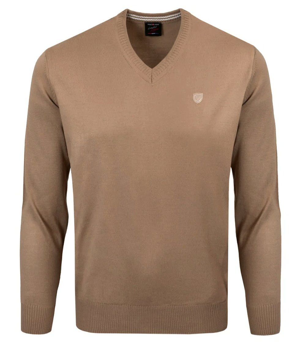 Sweter Męski Wełniany - Dekolt w Serek - Pako Jeans - Beżowy