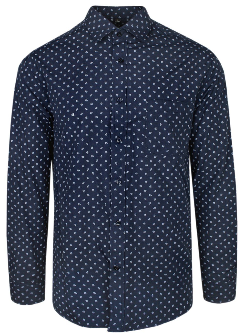 Koszula Wizytowa, Granatowa, Delikatny Wzór w Kwiaty, Prosty Krój -VICTORIO